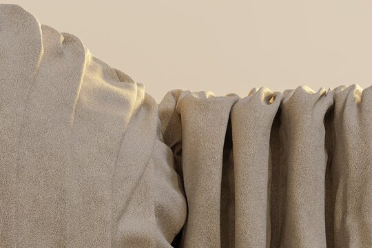 Beige cloth folds and draped textile abstract 3D computer generated