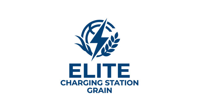 Elite charging station logo with lightning and wheat.