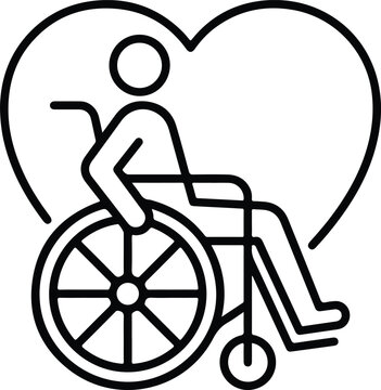 Wheelchair Accessibility Heart Support Line Art Vector Icon For Healthcare Logo