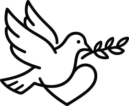 Peace Dove Heart Olive Branch Line Art Vector Icon For Charity Logo
