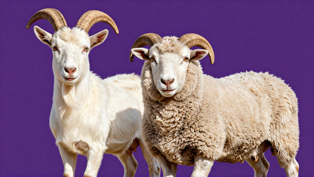 Two sheep with horns on purple background