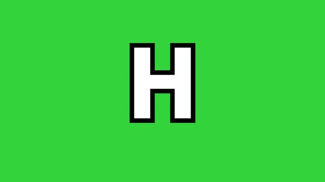 A bold white letter H with a black outline centered on a vibrant green background.