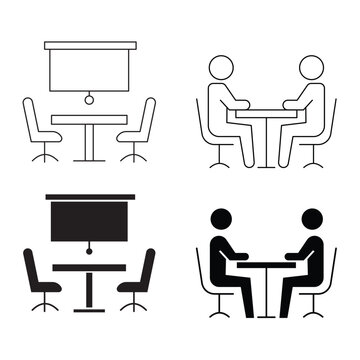 Business meeting room and interview vector icon set.Editable stroke, Vector illustration, Line art Icon, Symbols.