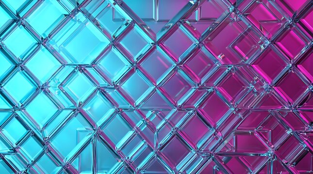 Abstract diamond grid pattern in cyan and magenta 3d render