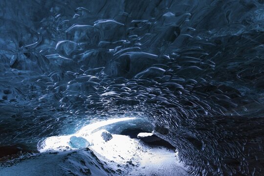 Aquamarine ice combs in Pr&ouml;ng Ice Cave, Sudurland, Iceland