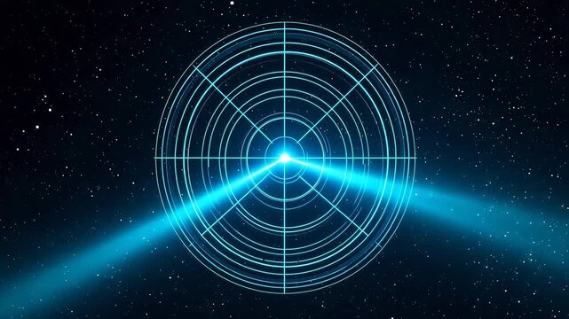 Futuristic Radar Scan with Blue Laser Beam in Starry Space Background