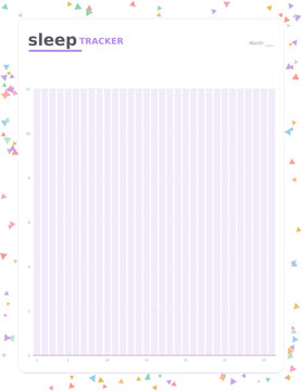 Sleep tracker chart, cute colorful pastel printable planner page template with checkboxes, confetti design to track daily routines, goals and self improvement, isolated vector illustration