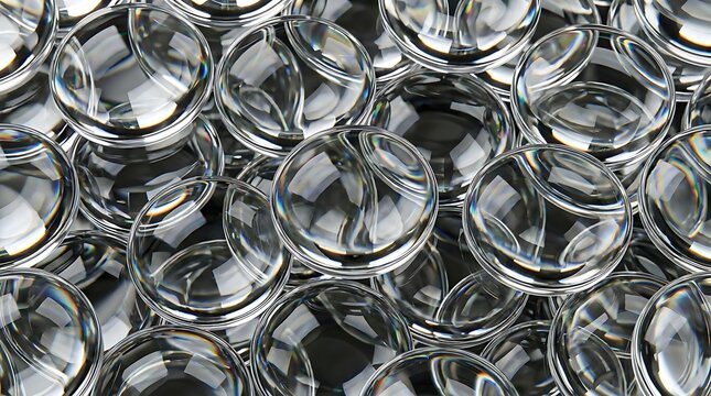 Close up of clear glass spheres reflective orbs seamless pattern