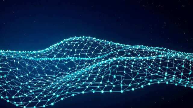 Blue Digital Wave Mesh Network Flow - Futuristic Technology Background Animation
