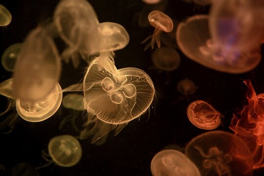 Box jellyfish (Aurelia aurita) in a tank of the Bang Saen Aquarium, Chonburi Province, Thailand