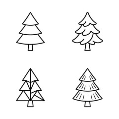 Obraz premium Four distinct illustrations of Christmas trees in various styles, ideal for holiday-themed designs