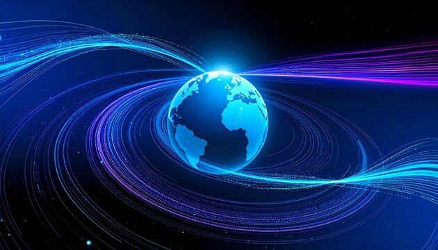 Earth with luminous data rings