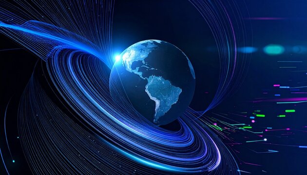 Earth with luminous data rings