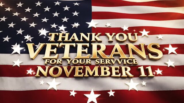 Thank You Veterans message on American flag for November 11
