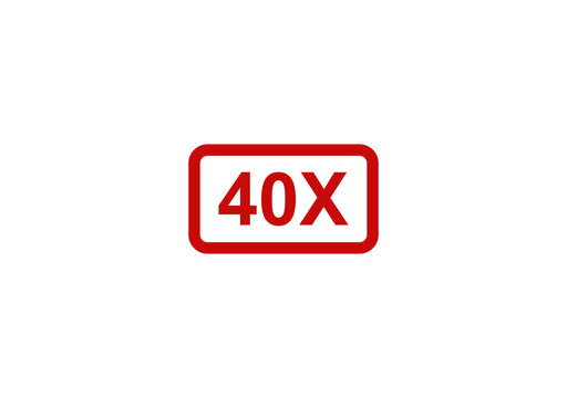 Red rectangular button icon with 40x text inside for marketing growth or business multiplier concept design element isolated on transparent background