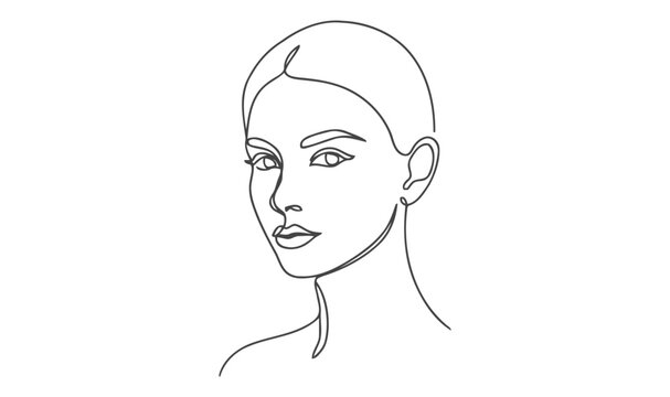Minimalist continuous line drawing of a woman face with minimalist continuous portrait aesthetic minimalism