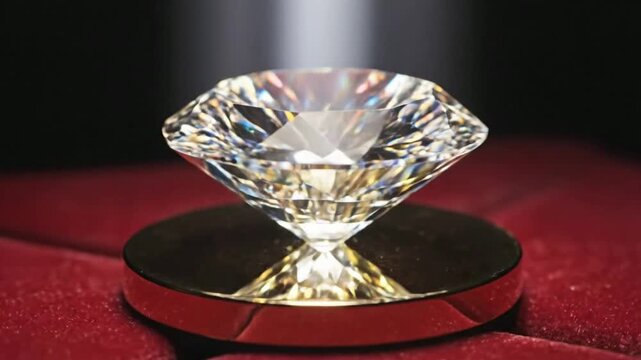 Brilliant Diamond Sparkling on Red Velvet Cushion | Luxury Jewelry Close-up