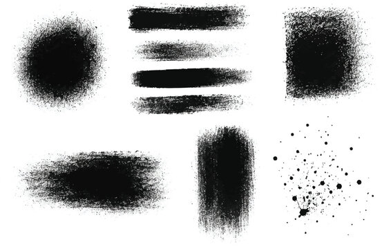 Rolled ink stamp textures handmade with brayer set. Rectangle eroded shapes with streaks, distressed letterpress grainy overlays, linocut printmaking vector illustration on transparent background 