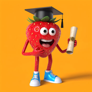 happy strawberry graduate with diploma