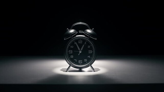 Black alarm clock on a black background.
