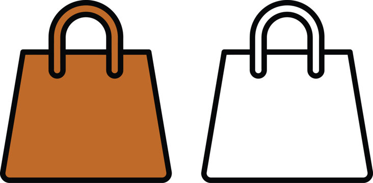 shopping bag retail store purchase brown filled and outline vector icon clipart isolated graphic element