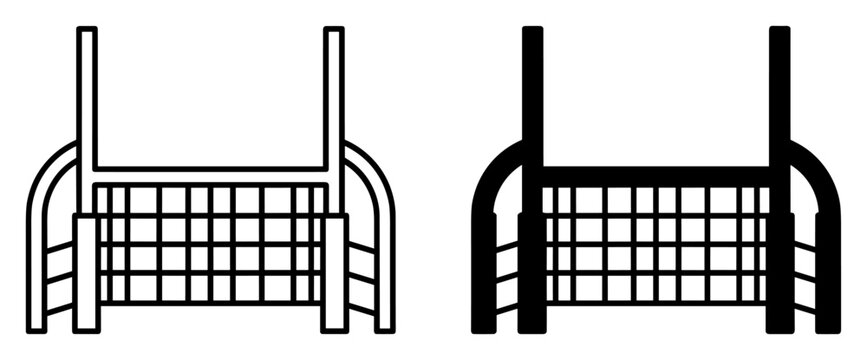 Black and white vector icons of rugby goal posts on transparent background