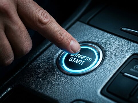 Business Start Button Being Pressed to Launch a New Venture