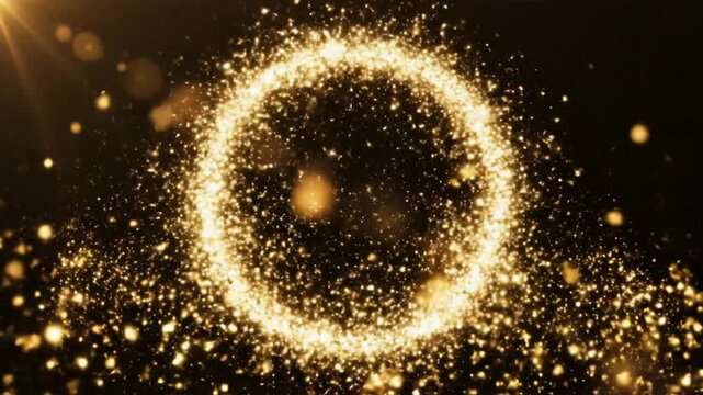 Glowing Golden Particle Ring Forming a Magical Circle for Luxury Celebration