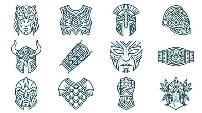 Collection of Intricate Viking and Celtic Symbols and Armor Designs.