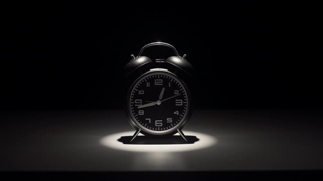 Black alarm clock on a black background.