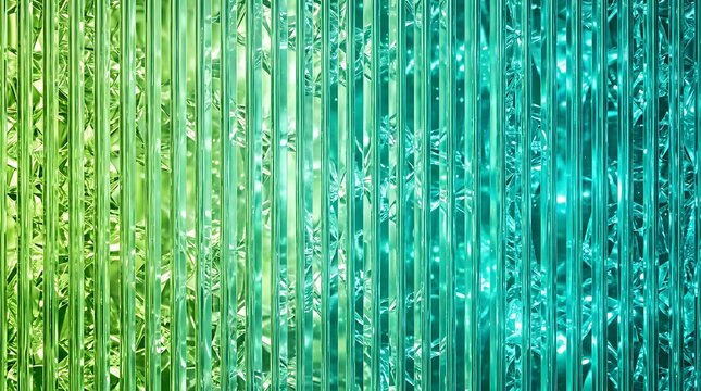 Iridescent foil fringe curtain background gradient green to teal
