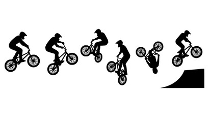 Obraz premium BMX Freestyle Cyclist Silhouette Vector Set