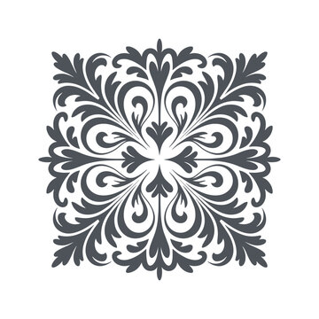 Decorative square floral ornament with symmetrical acanthus leaf pattern
