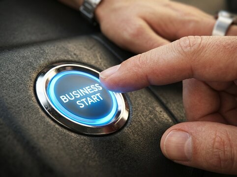 Business Start Button Being Pressed to Launch New Enterprise