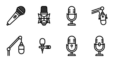 Microphone Icons Set, Audio Recording Equipment Vector Graphics, Sound Studio Gear Collection © Mahmud