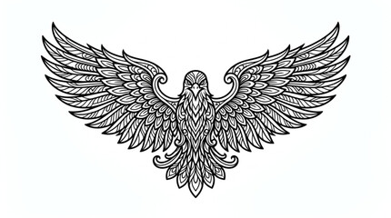 Fototapeta premium Detailed Black and White Eagle Illustration with Spread Wings.