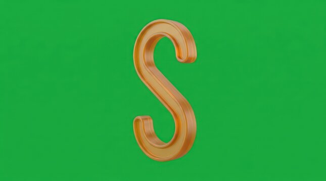 Translucent golden 3d letter s on green backdrop
