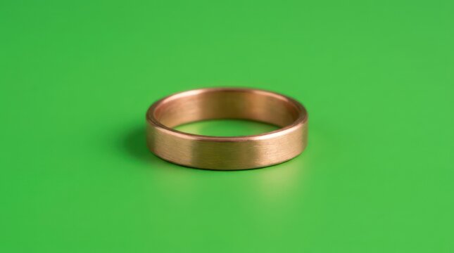 Simple brushed copper ring on green background