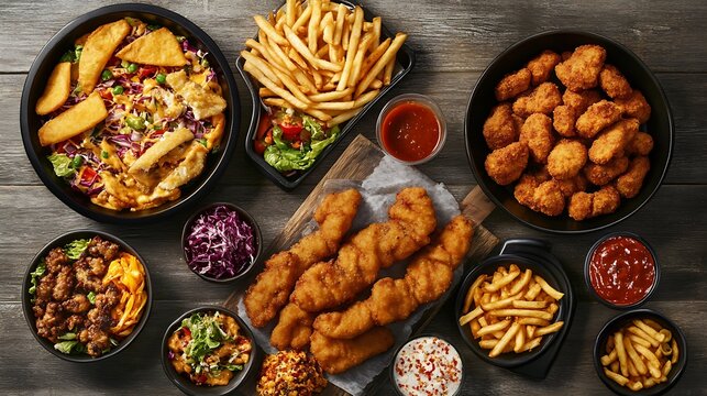 Fast Food Combo Menu with Burger, Crispy French Fries, Soft Drink and Delicious Meal Deal Isolated on Clean Background