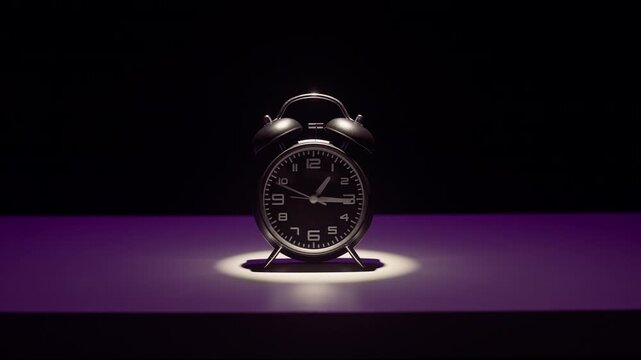 Black alarm clock on a black background.
