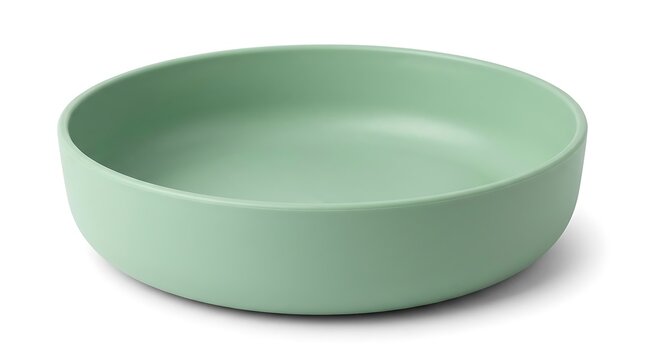 Empty round green ceramic bowl for food serving. bird plastic dish