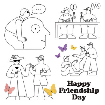 happy friendship day line art illustrations
