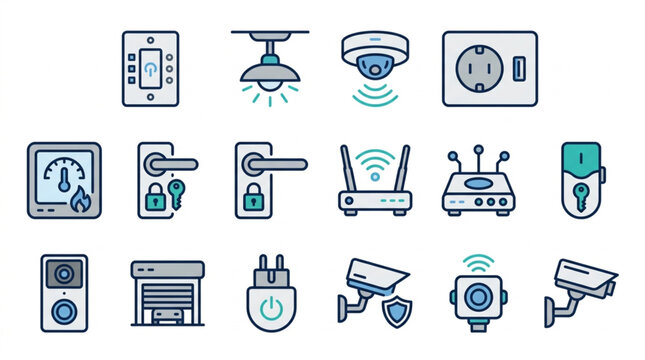 Flat Design Icons for Smart Home Security Systems.