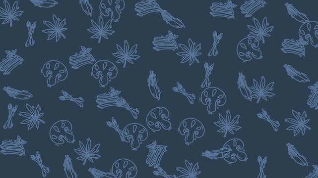Seamless pattern background featuring hand drawn outline illustrations of various spices and herbs.