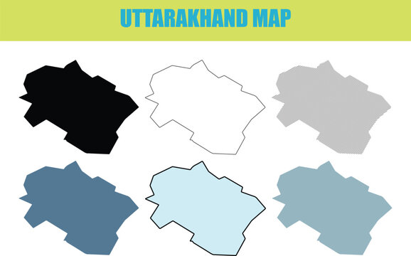 Uttarakhand map in fill outline and lined style variations on white background for design