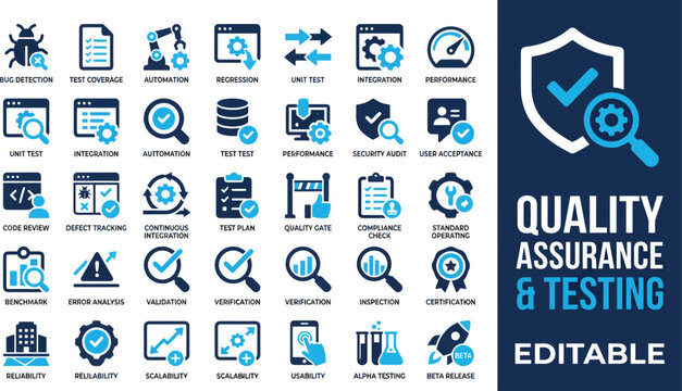 Quality assurance and software testing icons.