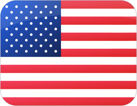 Glossy rounded rectangular American flag icon featuring red and white stripes with white stars on a blue canton vector illustration