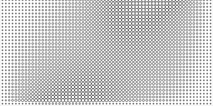Black Circle Outline Halftone Dots Abstract Background. Modern Wave Gradient Circle Matrix Pattern Vector Graphic for Comic Pop Art, Modern Poster, Tech Banner, Overlay Texture, n Geometric Wallpaper