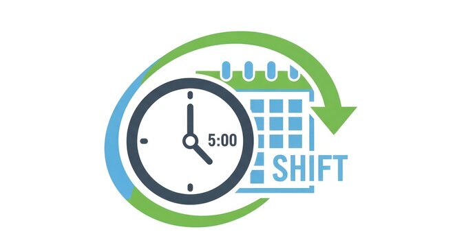 Work shift schedule icon with clock and calendar