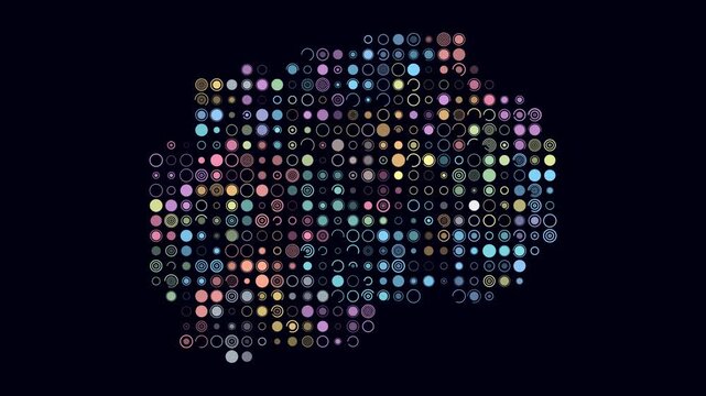 North Macedonia animated country shape. Pulsating colored dots on the map of the country. Large size circle blocks. Digital style North Macedonia map on dark background. Artistic animation video.